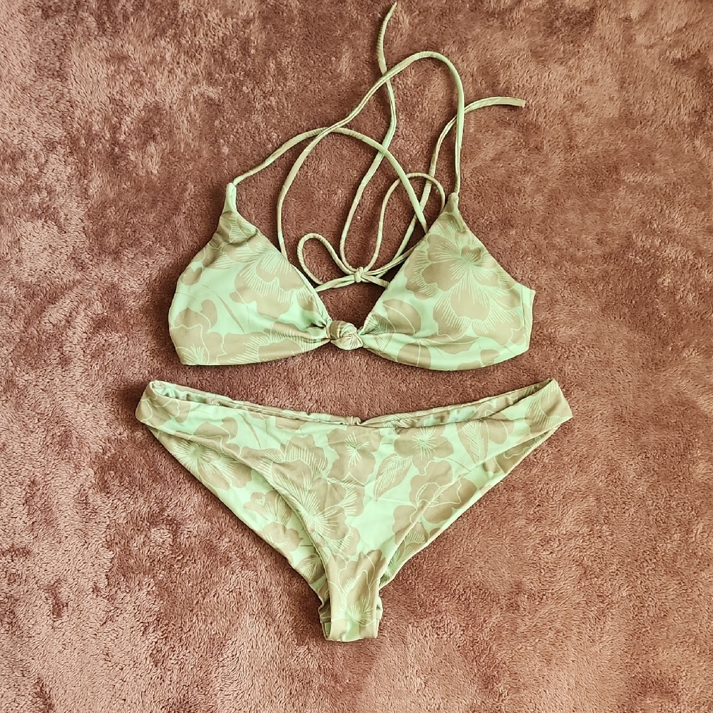 RVCA Floral Bikini in Cream and Tan